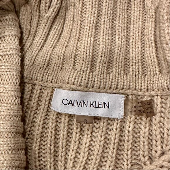 Calvin Klein Cowl Neck Cable Knit Sweater Beige Taupe Neutral – Size M - Picture 4 of 7